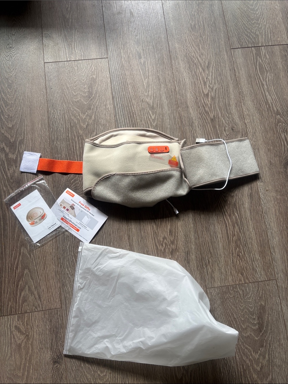 Beige Gray Heated Waist Belt with Orange Controls